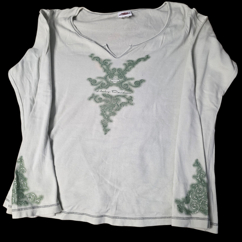 Harley-Davidson Women's Pale Sage Long Sleeve Embellished Tee